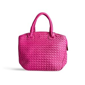 Elegant Pink / Fuchsia Woven Faux Leather Handbag - Numerous Pockets!